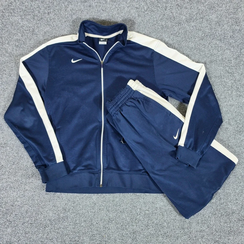 Nike Mens 3XLT Navy Blue White Stripe Full Zip Tracksuit Jacket and Pants Set